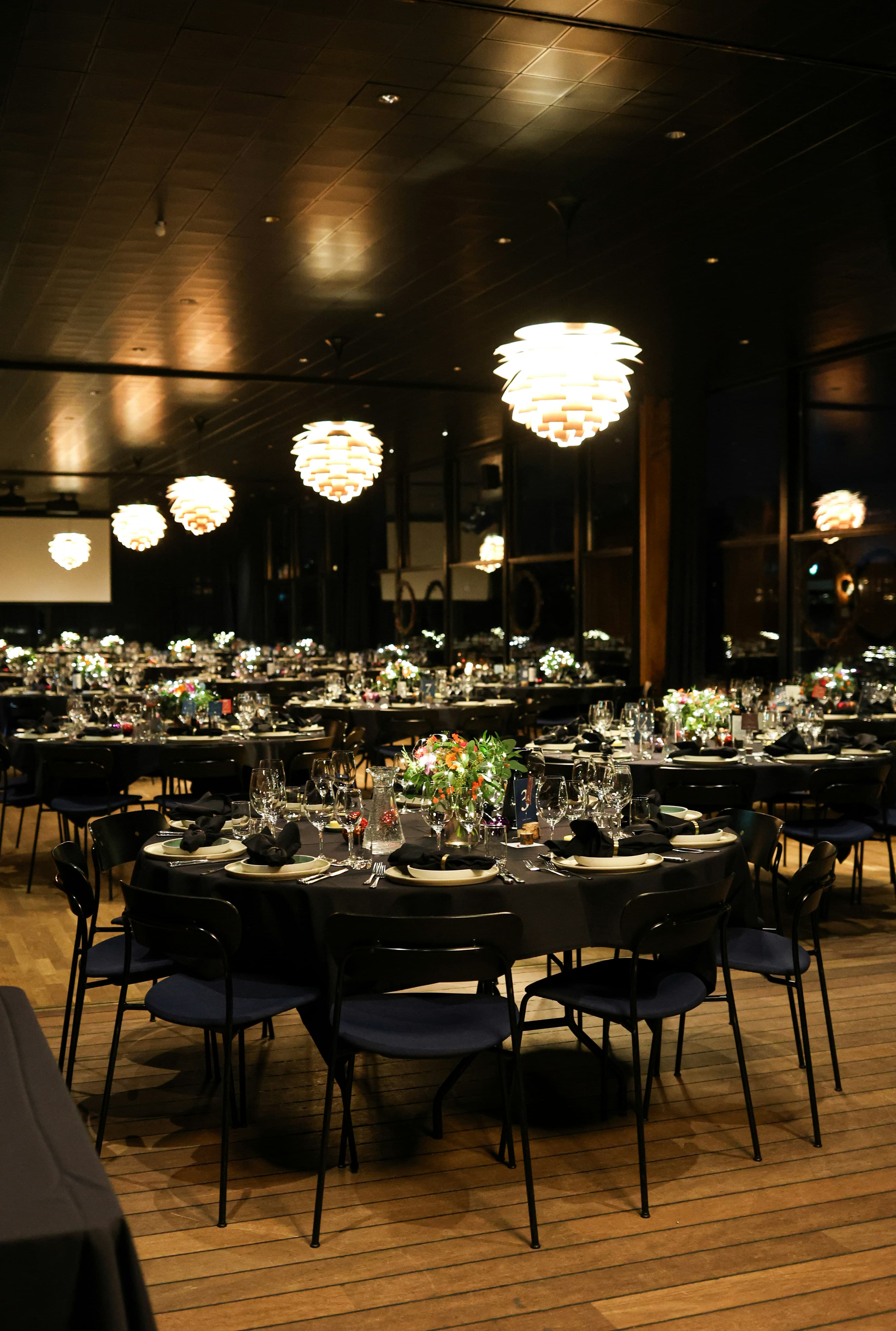 Elegant corporate event banquet hall decoration by Thoranam Decor
