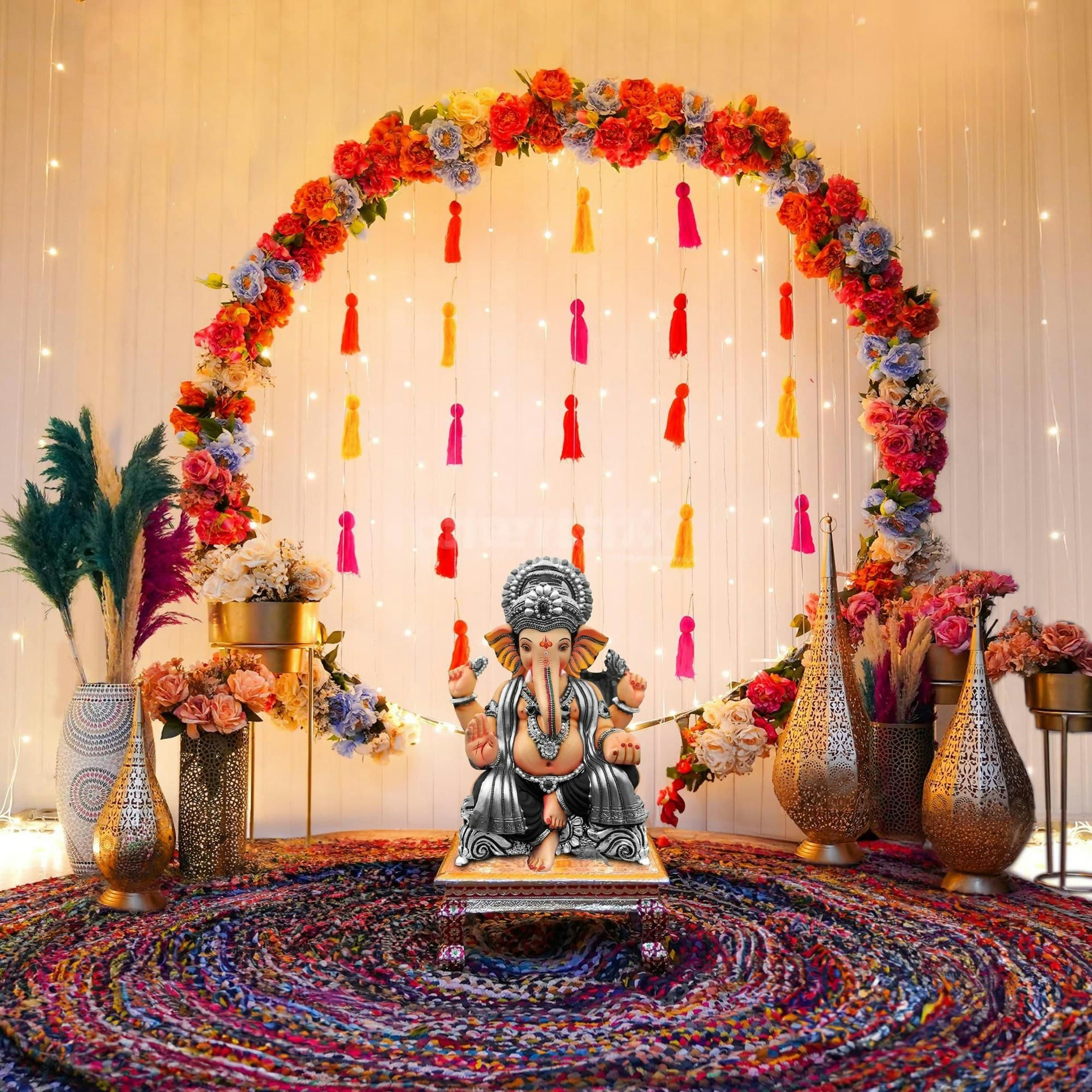 Ganesha floral arch decoration for Griha Pravesh by Thoranam Decor
